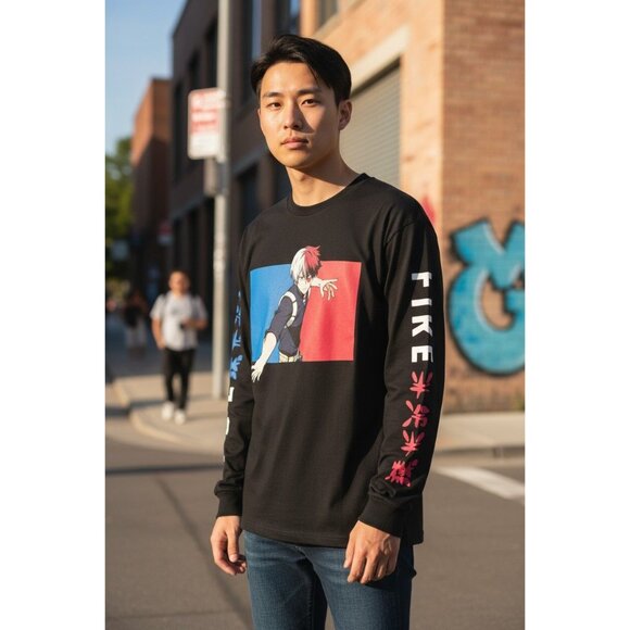 My Hero Academia Shoto Todoroki Fire & Ice Long-Sleeve T-Shirt Men's Small Youth - Picture 11 of 11